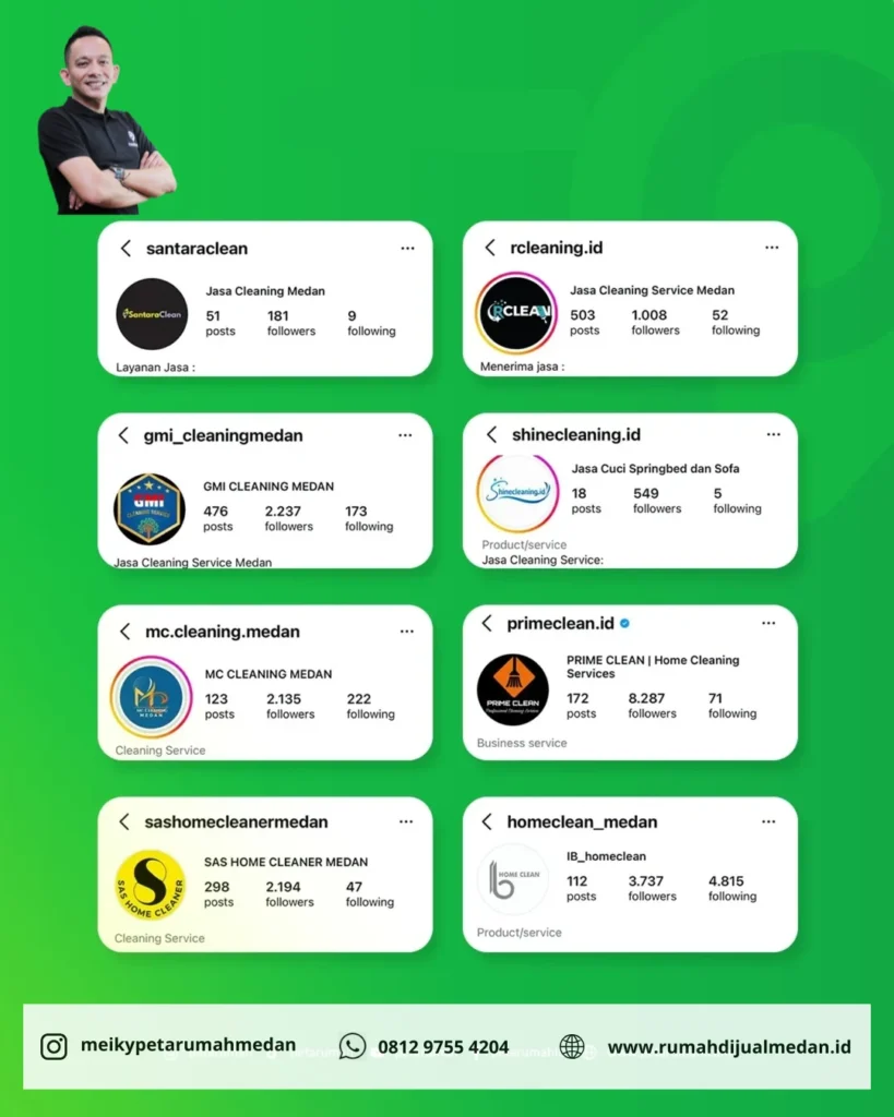 Daftar akun Instagram penyedia jasa cleaning service panggilan di kota Medan.
